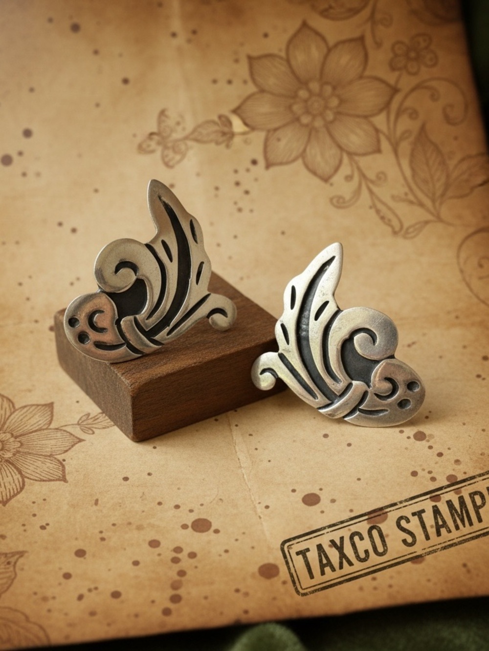 Taxco stamped  Filigree Corner Accents -earrings​
